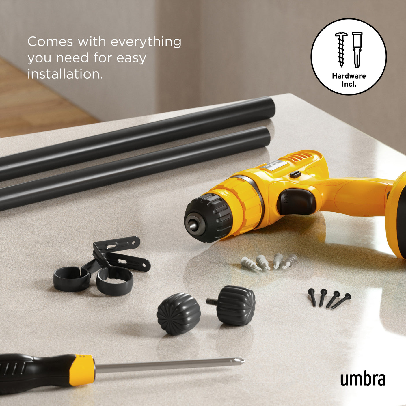 Single Curtain Rods | color: Matte-Black | size: 66-120" (168-305 cm) | diameter: 1" (2.5 cm)