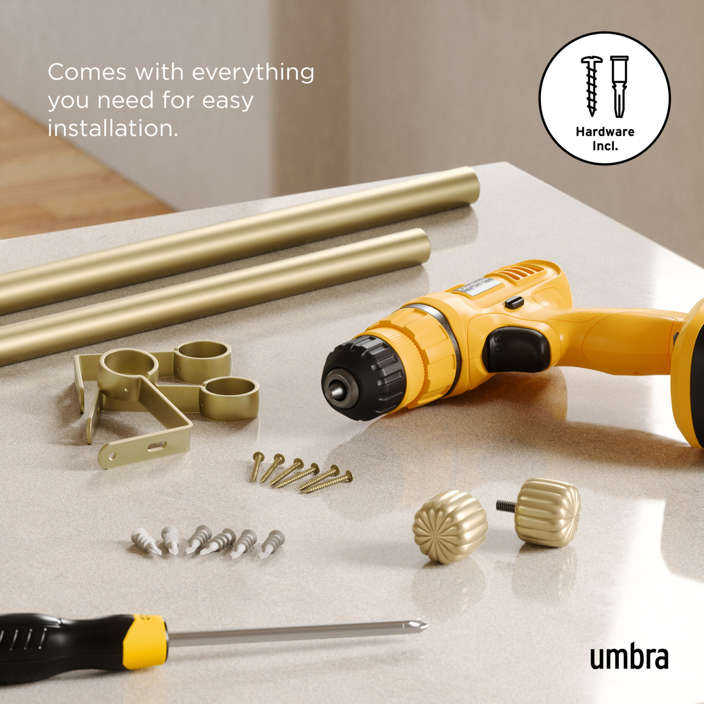 Single Curtain Rods | color: Gold | size: 36-66" (91-168 cm) | diameter: 1" (2.5 cm)