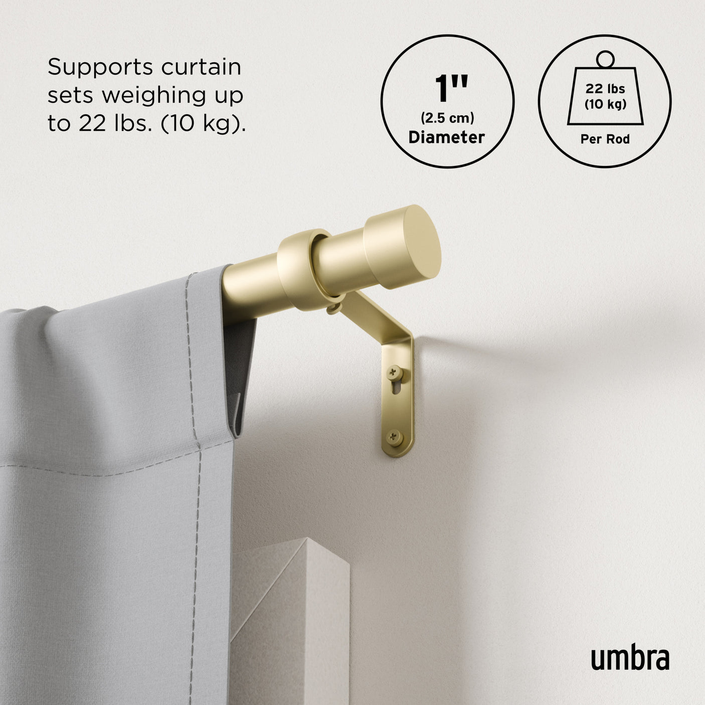 Single Curtain Rods | color: Gold | size: 120-180" (305-457 cm) | diameter: 1" (2.5 cm)