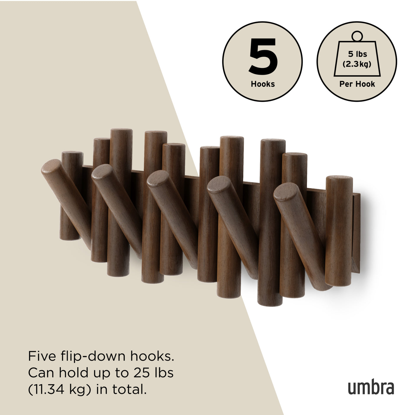 Wall Hooks | color: Aged-Walnut | size: 5-Hook