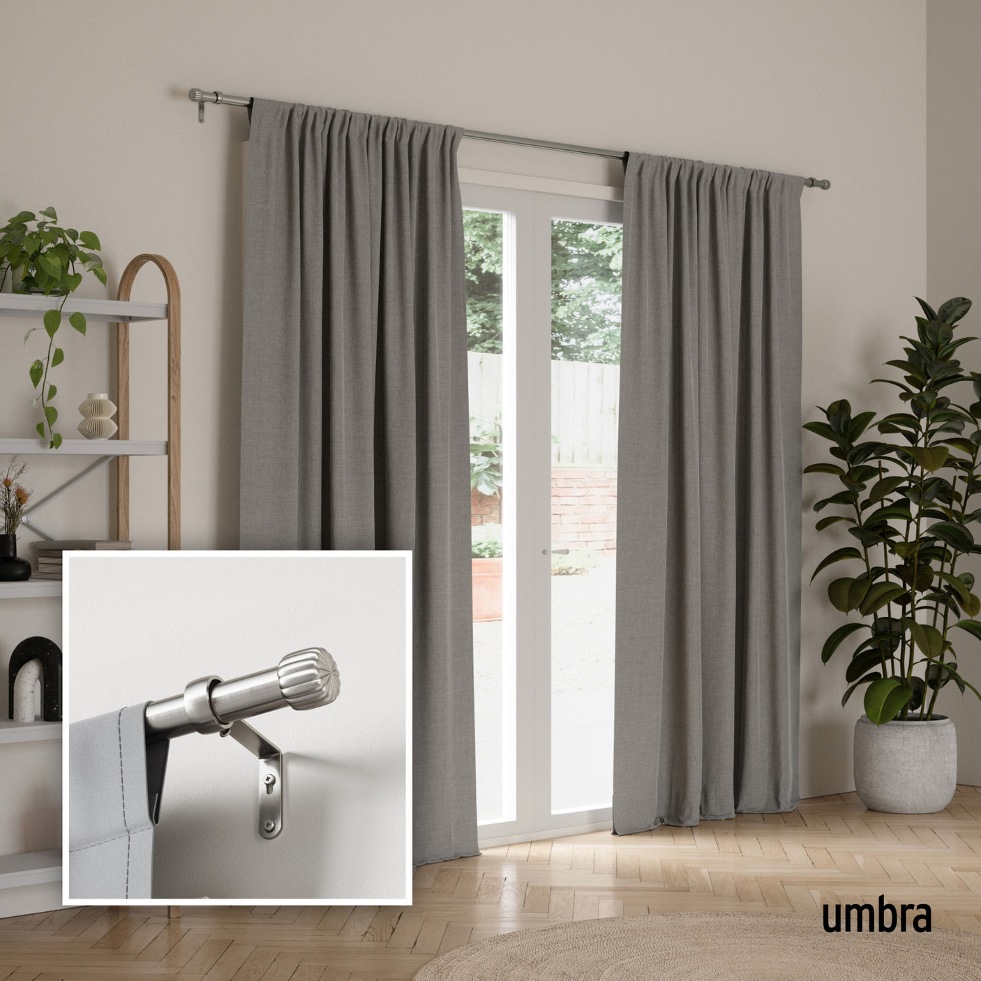 Single Curtain Rods | color: Nickel-Steel | size: 66-120" (168-305 cm) | diameter: 1" (2.5 cm)