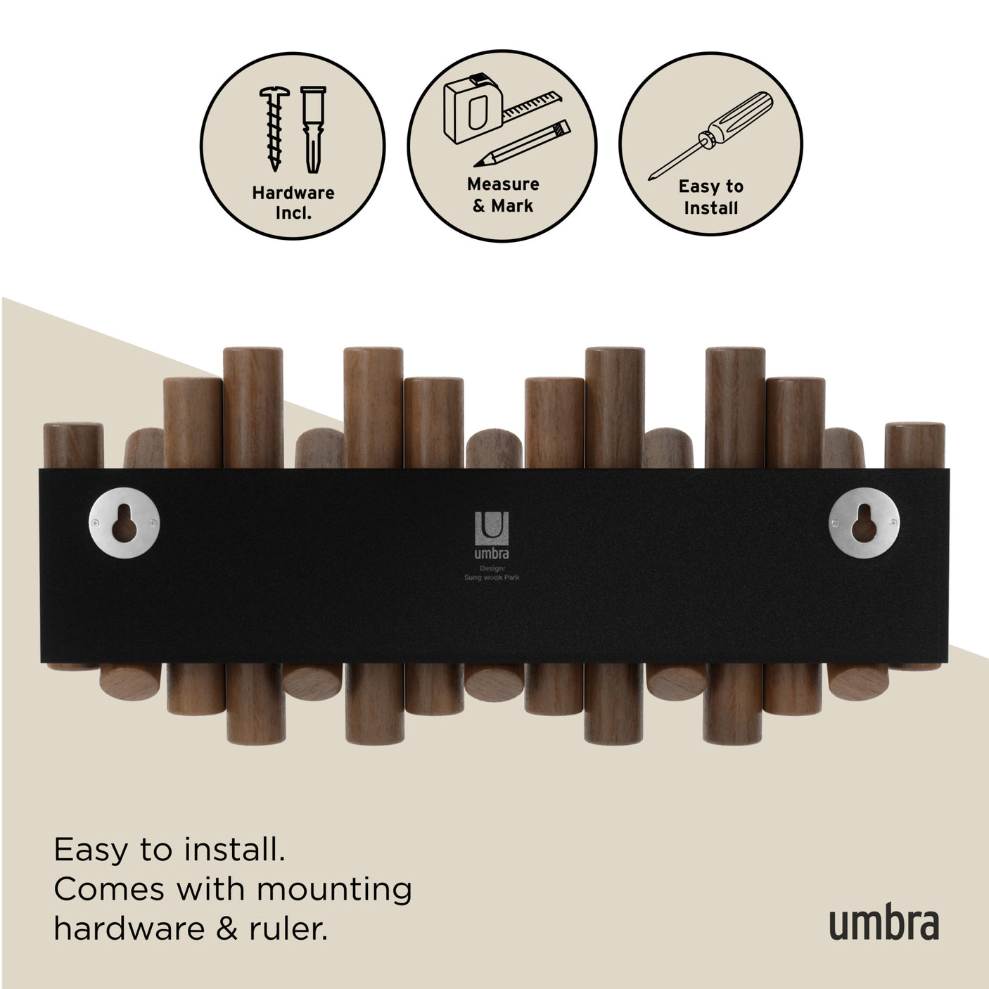 Wall Hooks | color: Aged-Walnut | size: 5-Hook
