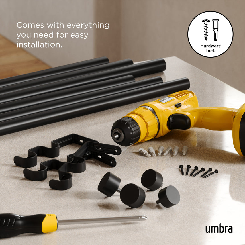 Double Curtain Rods | color: Brushed-Black | size: 120-180" (305-457 cm) | diameter: 1" (2.5 cm)