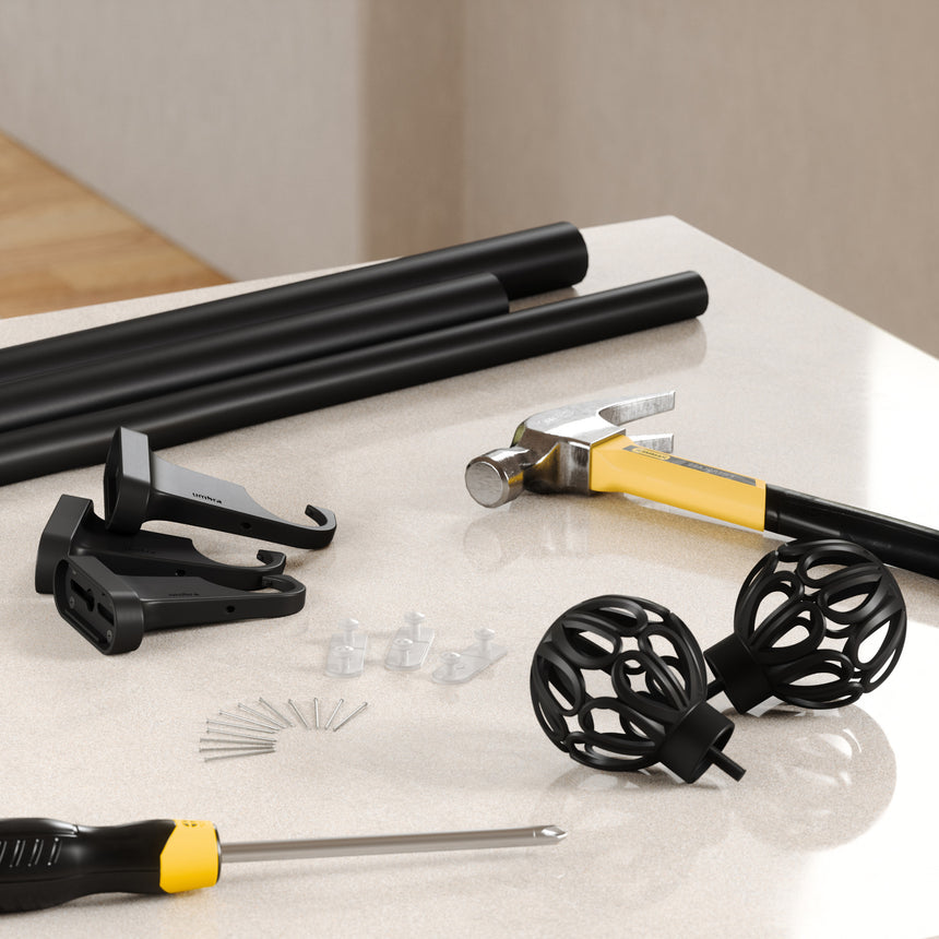 Single Curtain Rods | color: Matte-Black | size: 42-120" (107-305 cm) | diameter: 1" (2.5 cm)