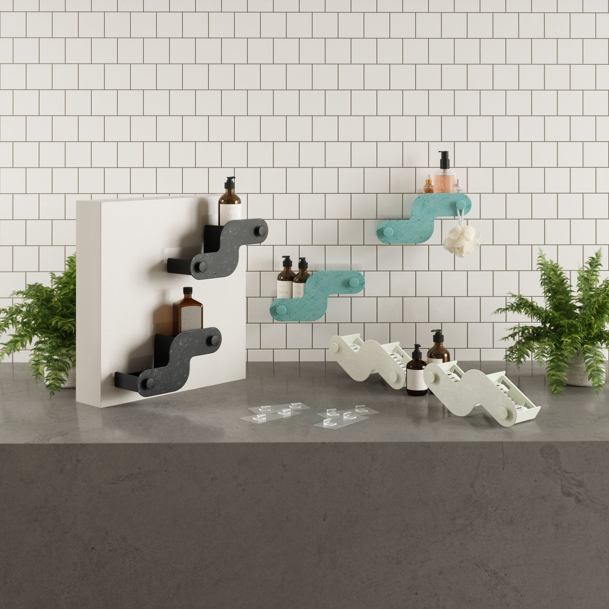 Bacs de douche adhésifs Nami en matériaux marins, lot de 2