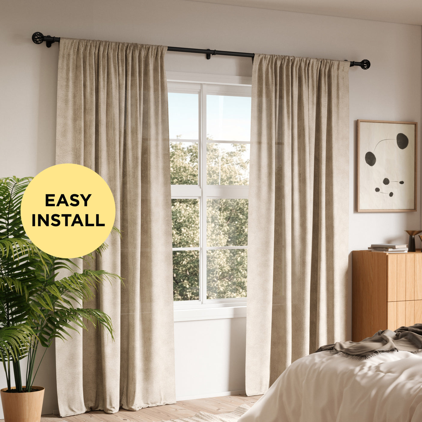 Single Curtain Rods | color: Matte-Black | size: 42-120" (107-305 cm) | diameter: 1" (2.5 cm)
