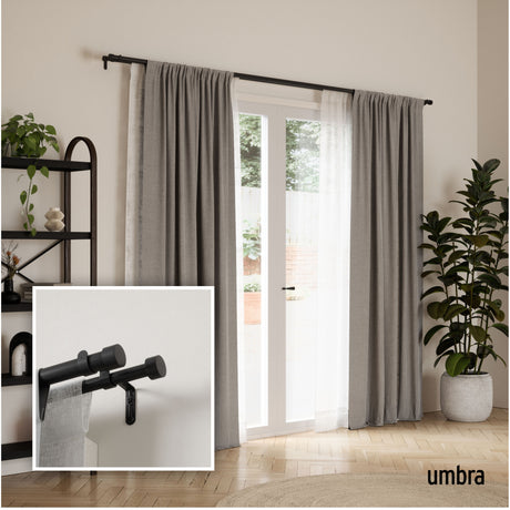 Double Curtain Rods | color: Brushed-Black | size: 120-180" (305-457 cm) | diameter: 1" (2.5 cm)