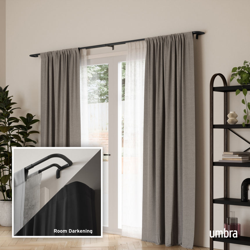 Double Curtain Rods | color: Matte-Black | size: 30-84" (76-213 cm) | diameter: 3/4" (1.9 cm)