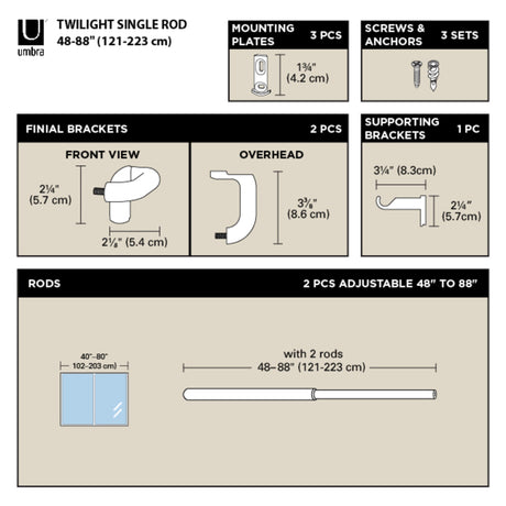 Single Curtain Rods
 | color: Matte-Nickel | size: 48-88" (122-224 cm) | diameter: 3/4" (1.9 cm)