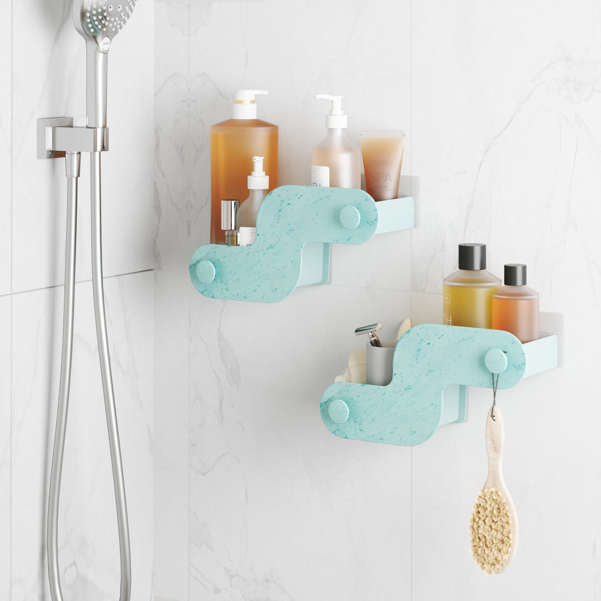 Bacs de douche adhésifs Nami en matériaux marins, lot de 2