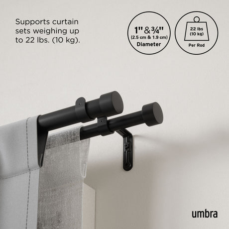 Double Curtain Rods | color: Brushed-Black | size: 66-120" (168-305 cm) | diameter: 1" (2.5 cm)