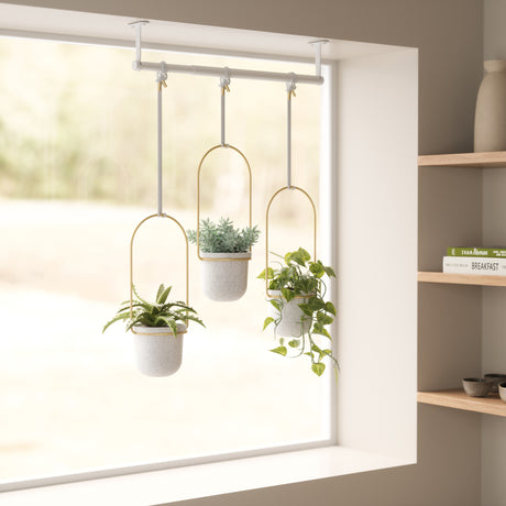 Hanging Planters | color: White-Brass