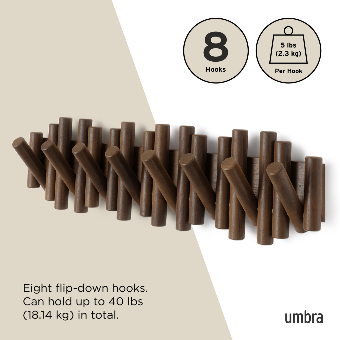 Wall Hooks | color: Aged-Walnut | size: 8-Hook