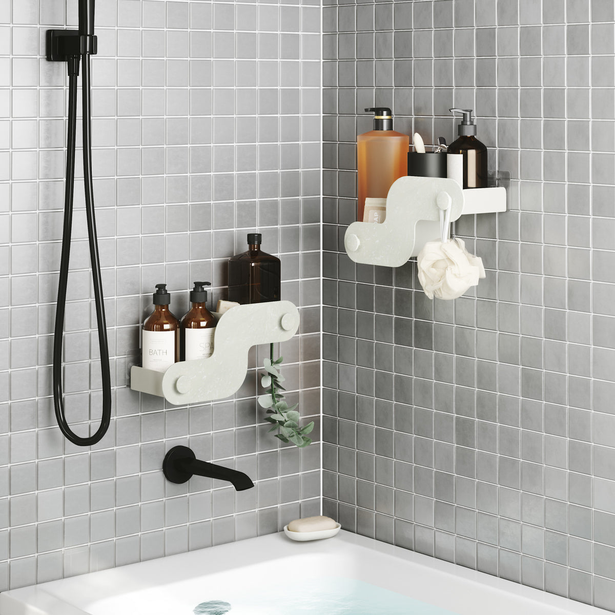 Bacs de douche adhésifs Nami en matériaux marins, lot de 2
