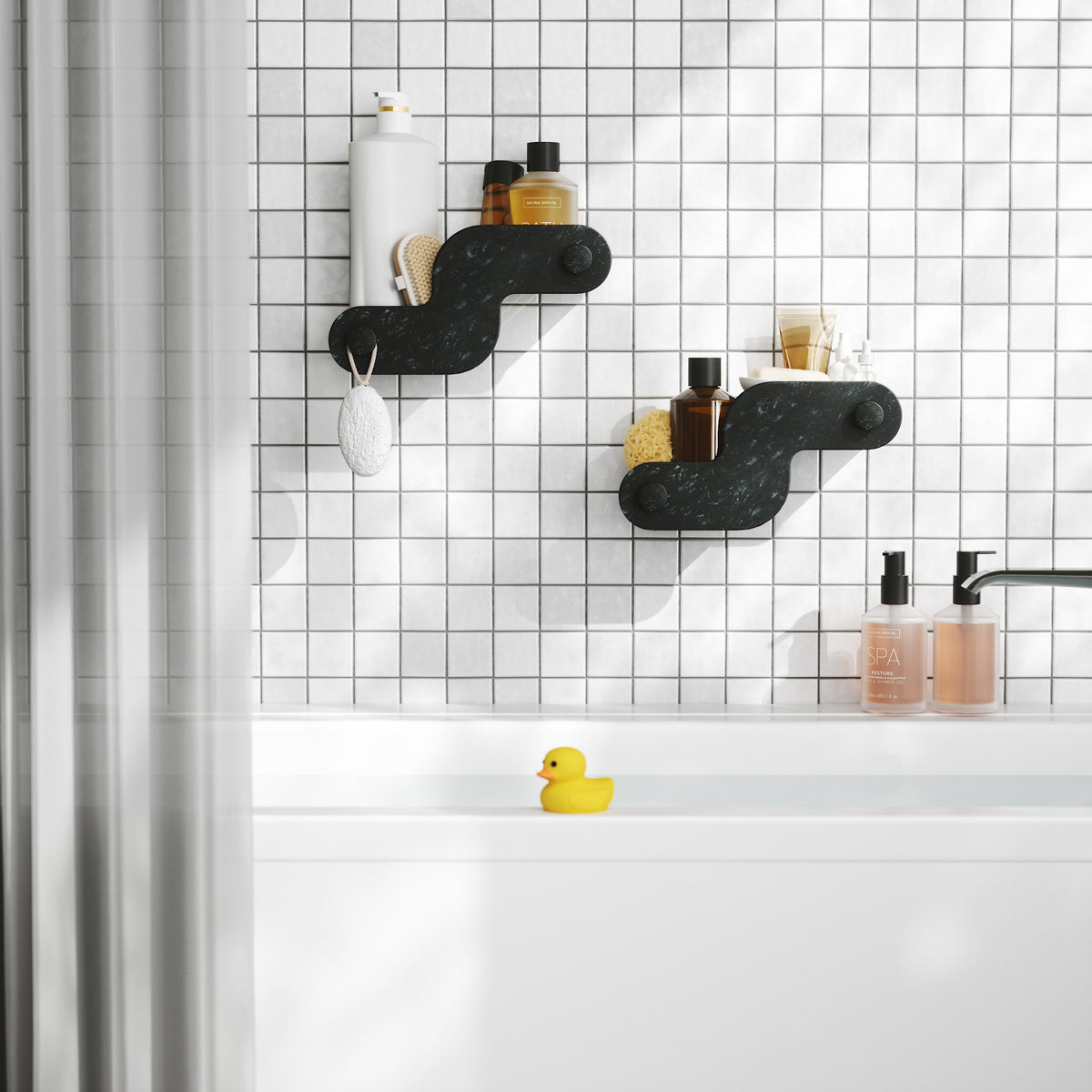 Bacs de douche adhésifs Nami en matériaux marins, lot de 2