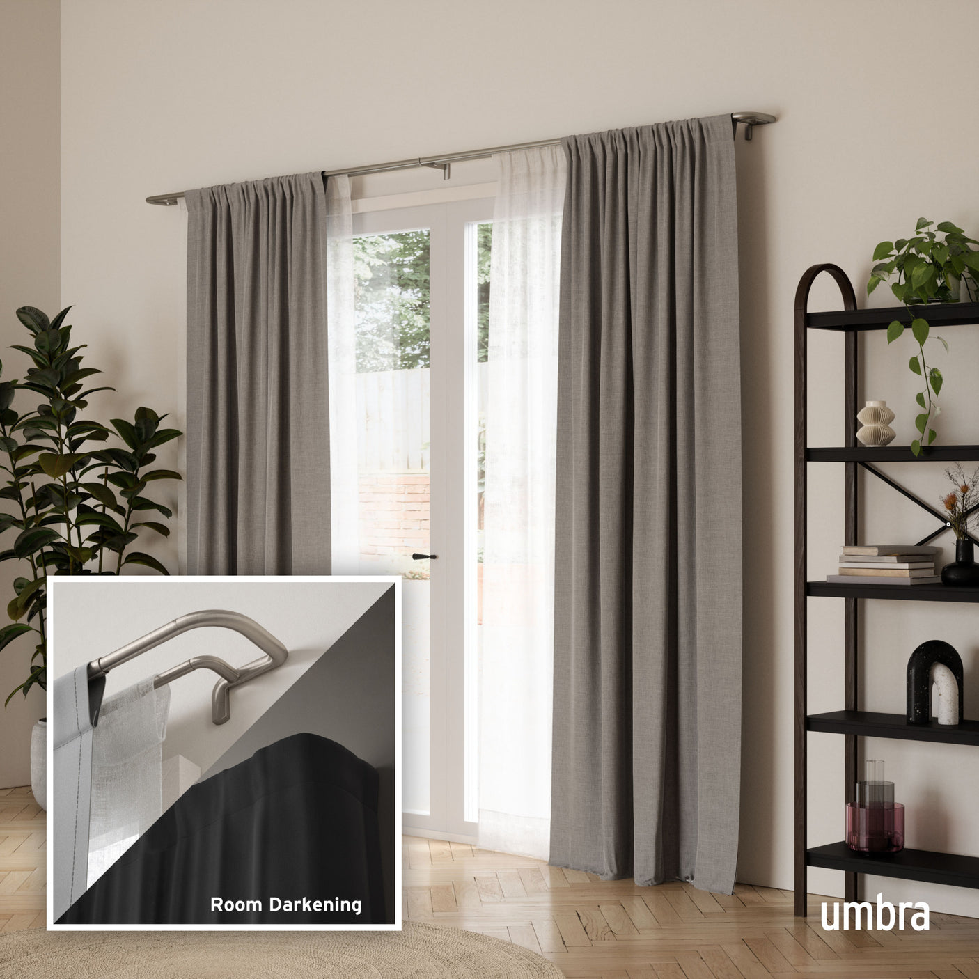 Double Curtain Rods | color: Matte-Nickel | size: 30-84" (76-213 cm) | diameter: 3/4" (1.9 cm)