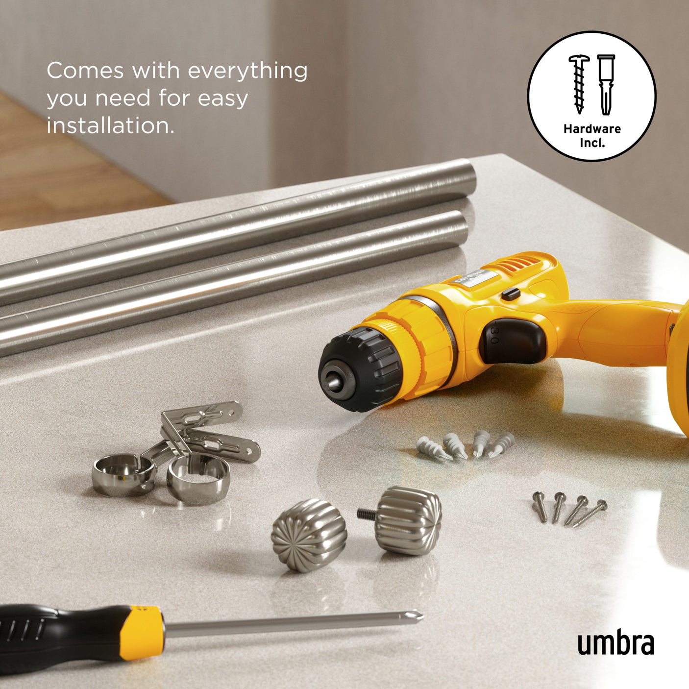 Single Curtain Rods | color: Nickel-Steel | size: 36-66" (91-168 cm) | diameter: 1" (2.5 cm)