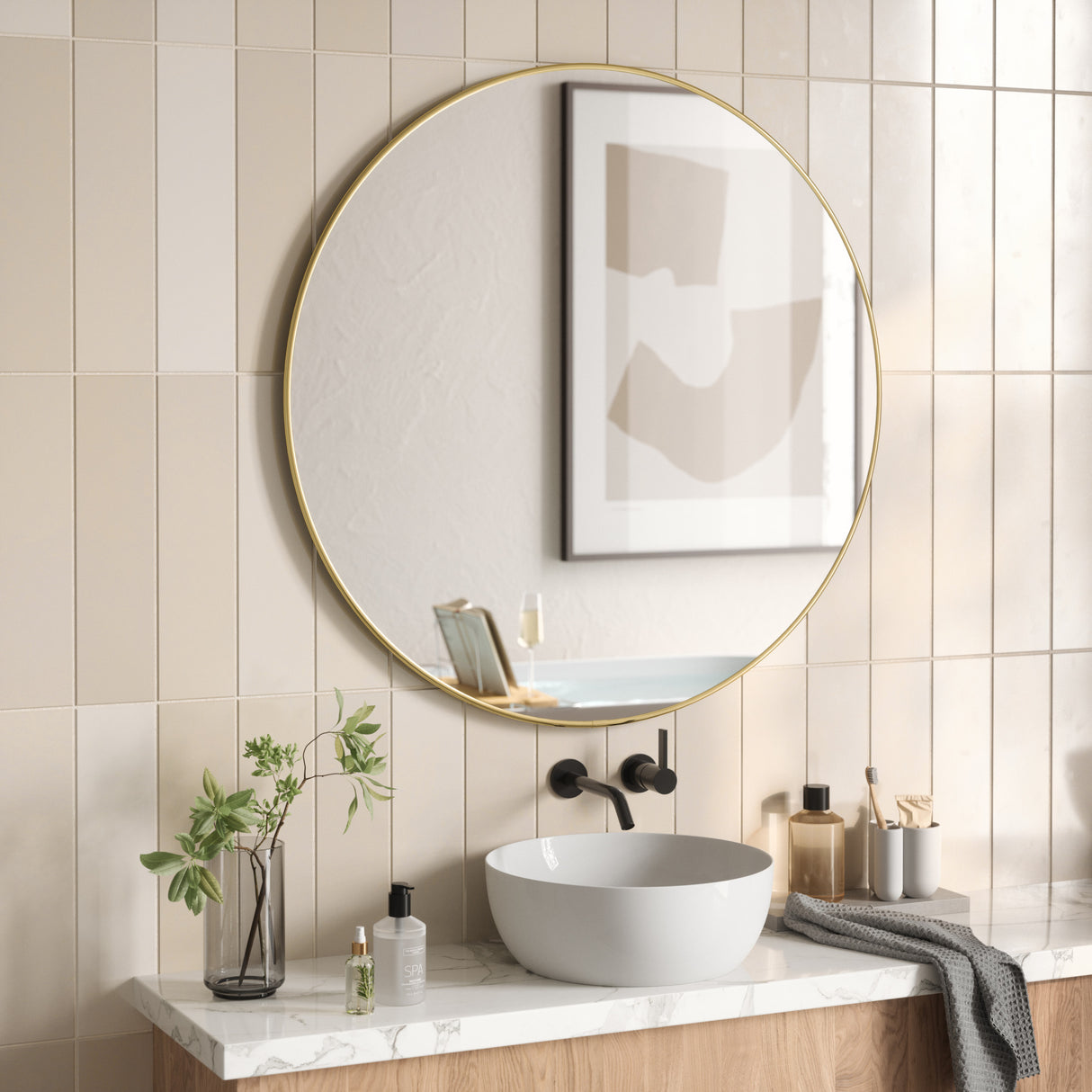Wall Mirrors | color: Brass | size: 34" (86 cm)